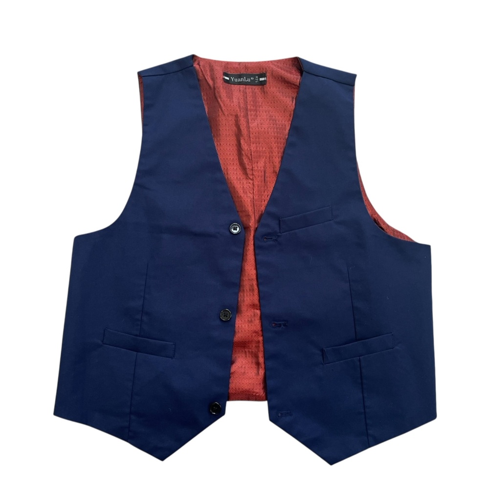 Navy Blue Kids Vest with Brick Red Lining, Size 14
